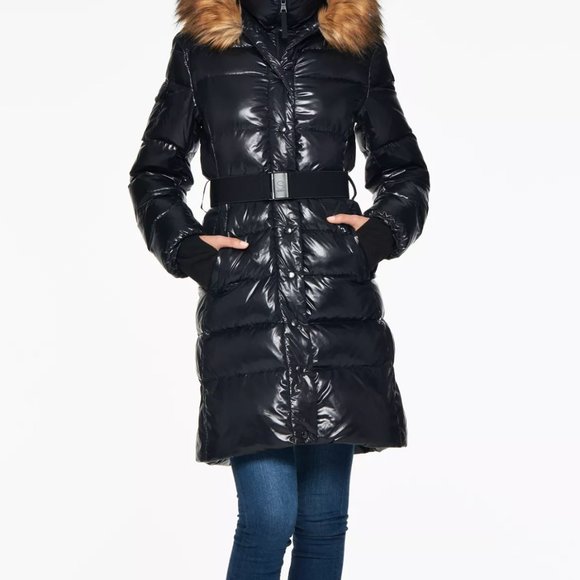 S13 Women's Jackets & Coats Chalet Faux Fur Trimmed Belted Down Puffer - Picture 2 of 3